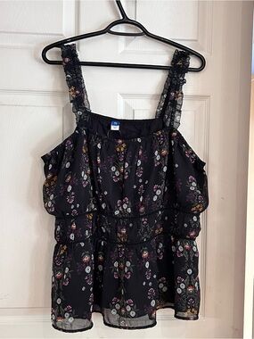 NWT Old Navy Black Floral Ruffled Strap Camisole Size XXL